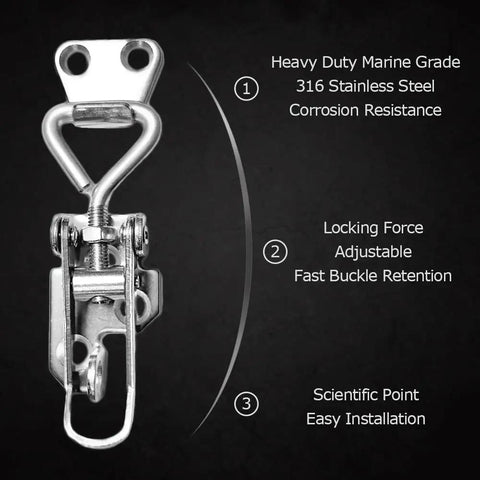 Heavy Duty Marine Toggle Catch Latch in 316 Stainless Steel with corrosion resistance for boat hatch lock system.