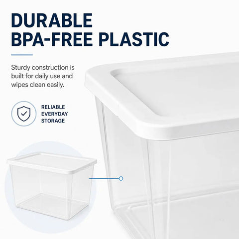 Super Spacious 58 Quart Clear Storage Bins With Easy Snap Lids Heavy Duty Stackable Plastic Organizer Boxes For Closet And Pantry Total Game Changer Vibe durable BPA-free plastic clear storage bin with lid for organization.