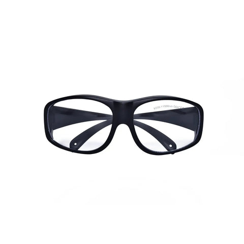 Real Deal Co2 Laser Safety Glasses For 9000 To 11000Nm Waves Offering OD 5 Plus Eye Protection And Lightweight Black Frames from the front view.