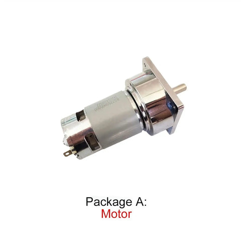 Badass 775 DC Gear Motor With Killer 80kg CM Torque Variable 5 to 500 RPM Speed 35W High Output 12V and 24V Mini Electric Reducer for Pro Grade Robot Builds and Heavy Duty DIY Tool Upgrades, side view of compact motor.
