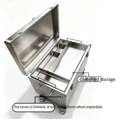 Ironclad 304 Stainless Steel Rolling Toolbox And Extra Heavy Duty Trolley Cart With Smooth Rolling Casters And Weather Resistant Construction For Secure Garage Storage Gear with open lid and removable organizer.