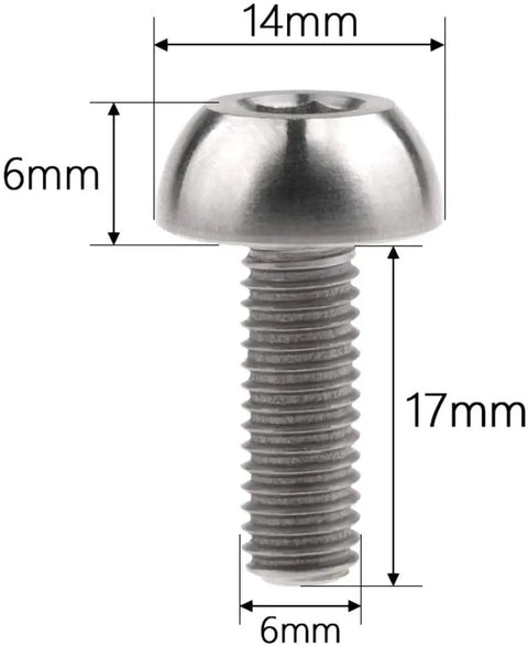 Premium 6 Pack Titanium Bolt Set Round Head Socket Cap Screws M6x17mm Size showing detailed dimensions of the screw.