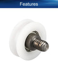 Heavy Duty M6 V Groove Bearing Pulley Wheel With Nylon Roller And Steel Shaft For Threaded Rod Track Guide Linear Motion Glide Slick Silent Tracking 6X22X8Mm close-up showing nylon wheel and steel shaft.