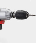 Heavy Duty Vanadium Steel Impact Wrench Socket Set With Chrome Coating Drill Adapter 14 To 22 Mm attached to drill chuck.