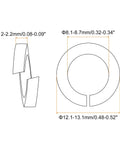 Technical diagram of Copper Split Lock Washers M8 10 Pack Spring Lock Washer Assortment with dimensions and side view.
