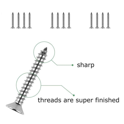 Close-up of screws from Heavy Duty Shade Sail Hardware Kit For Rectangle And Square Sails, 5 Foot Installation, Marine Grade 304 Stainless Steel