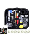 Pro Grade Watch Repair Tool Kit With Link Pin Remover And Shell Opener For Strap Replacement and precise adjustments, featuring organized tools.