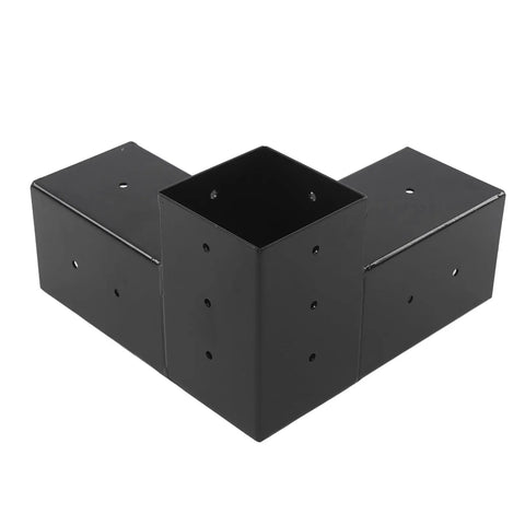 Heavy Duty 3 Way Corner Post Bracket Kit With Black Powder Coated Steel For Six By Six Lumber DIY Elevated Wood Stand Rustproof Weatherproof Hardware Set 8 Pieces