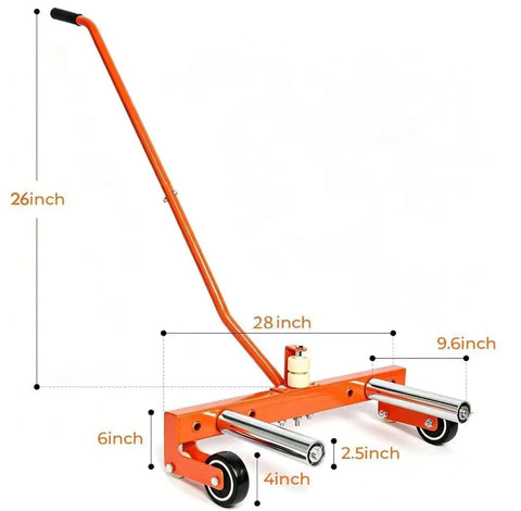 Rock Solid Heavy Duty Steel Tire Dolly With 500 Pound Load Capacity For Trucks And Cars No Fuss Garage Workshop Essential Adjustable Rolling Wheel Hauler dimensions shown from side view with measurements.