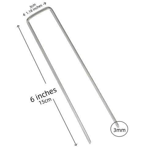 Sturdy 6 Inch Galvanized Steel Garden Stakes For Securing Weed Fabric Landscape Netting Ground Sheets Fleece And Christmas Decor Tough As Nails Heavy Duty Pegs Durable Outdoor Lawn And Garden Essentials 50 Pack, showing dimensions and thickness
