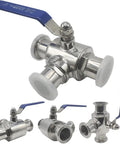Built Like A Tank Stainless Steel 3 Way Tri Clamp Ball Valve With PTFE Seal showcasing a 90-degree handle and elastic seat.