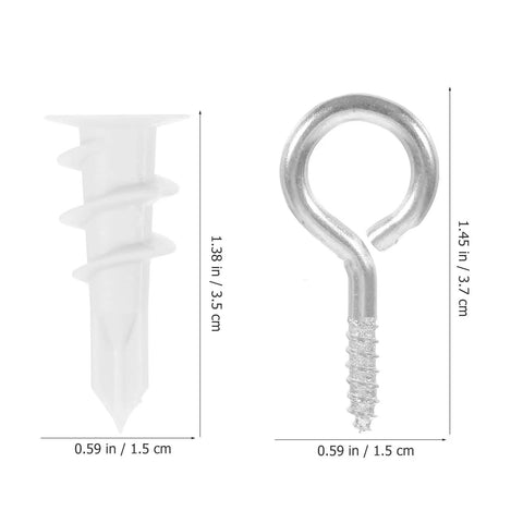 20 Sets Self Drilling Drywall Screws And Nylon Anchors Kit For Gypsum And Plasterboard, dimensions shown