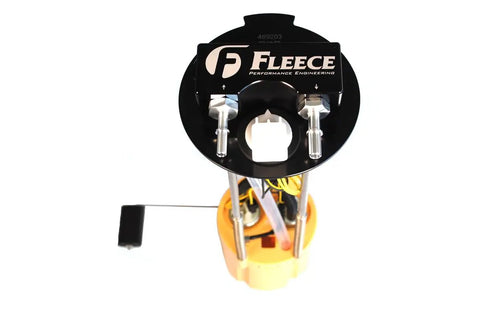 Premium Diesel Lift Pump Assembly For 2010 Dodge Ram Heavy Duty Trucks, top view, black fuel hanger, with wiring and connectors.