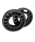 61904 Deep Groove Ball Bearing High Temperature Rated Single Row Open Design, view of two ball bearings with black cages.