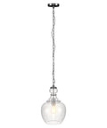 11 Inch Wide Pendant Light With Seeded Glass Shade In Blackened Bronze Finish Flush Mount Ceiling Fixture for kitchen island.