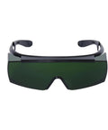 Heavy Duty Laser Safety Glasses For Handheld Welding And Fiber Laser Use. Black frame with OD8 rated green lens, designed for protection.
