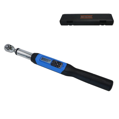 Digital Torque Meter Wrench 1/2 Inch Socket Adjustable Electric Tester Tool With Buzzer Light Auto Cut Off High Precision Accurate Peak Hold Mode For Bike Car Engine Repair And Mechanics Projects displaying LCD and handle