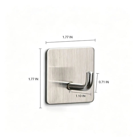 Rock Solid Self Adhesive Wall Hooks Crafted From Premium Stainless Steel For Zero Drill Wall Mounting And Effortless Home Organization With A Smooth Silver Look Set Of Four, shown in 1.77 IN square size.