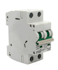 Slick Solar Dc Circuit Breakers 50 Pack 40 Amp 800 Volt miniature switch showing front angle with green toggle.