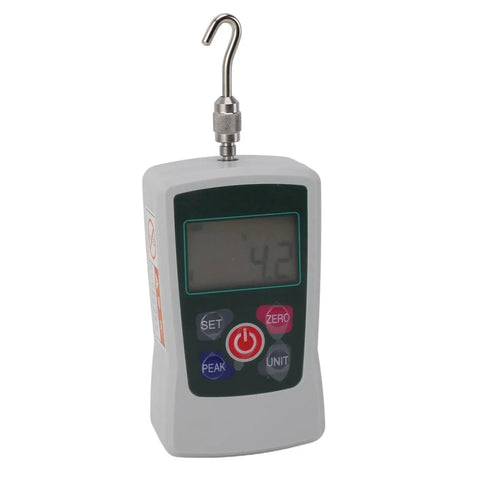 Rugged Mini Digital Force Gauge And Portable Push Pull Tester For Wire And Cable Testing Featuring Integrated Sensor Module displayed with digital readout.
