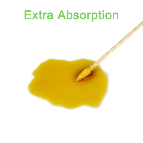 Close-up of Eyxformula 6-inch bamboo cotton swab with double-pointed tips; yellow liquid on the tip