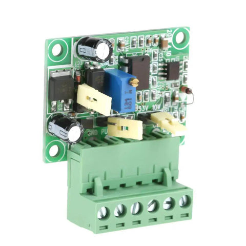 Pro Grade Frequency To Voltage Converter Module Turns 0 To 10 KHz Pulses Into 0 To 10 V Analog Signal With Isolation For PLC And Motion Control Systems Built For Tight Precision And Reliable Industrial Automation green PCB with screw terminal