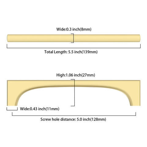 Top Notch Brushed Gold Cabinet Pulls 10 Pack 5 Inch Drawer Handles For Kitchen Cabinets measurements image showing dimensions.