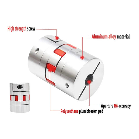Heavy Duty Jaw Type Flexible Shaft Coupler With Solid Rubber Spider And Aluminum Housing For Motor Connectors And Industrial Power Drive 15 By 32 mm Fo Sho Dope Build with red accents and high-strength screws.