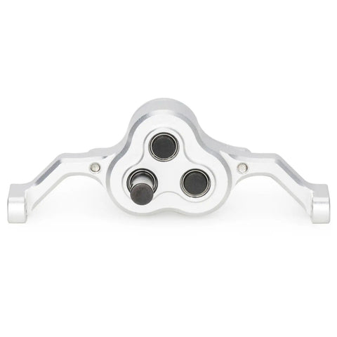 Front view of 70mm Width Transfer Case With Reverse Shaft CNC Aluminum Gearbox For One Tenth RC Crawler SCX10 MOA Silver