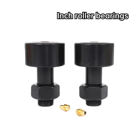 Heavy Duty Spherical Cam Follower Bearing Featuring Rock Solid Black Oxide Coated Alloy Steel Construction With Drop In Ready Cr10r Dimensions for Pro Shop Needle Roller Yoke Upgrades, black finish, includes gold fittings.