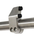 Close-up of Heavy Duty Sliding Barn Door Hardware Kit in Brushed Stainless Steel showing smooth glide roller attachment.