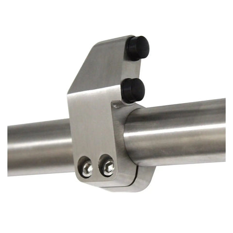 Heavy Duty Sliding Barn Door Hardware Kit Stainless Steel Top Mount Track with close-up of mounting bracket and roller.