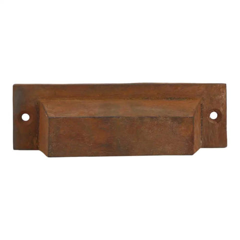 Badass Vintage Cast Iron Cup Drawer Pulls With Rugged Rustic Patina, solid 4-inch handle for kitchen or furniture cabinets.