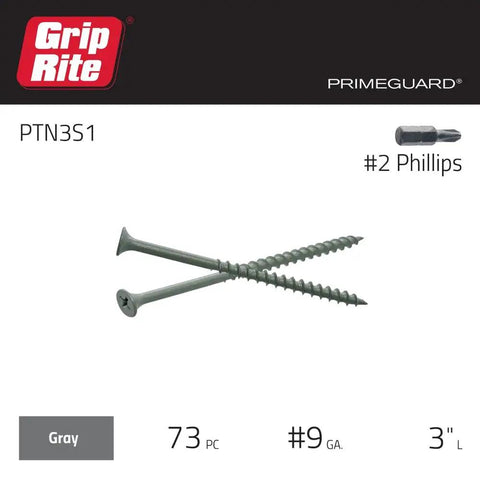 Exterior Deck Screws For Treated Lumber With PrimeGuard Coating Coarse Thread Bugle Head No 9 By 3 Inch In Gray 1 Lb Box