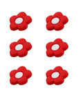 Top Shelf Cartoon Style Soft Grip Rubber Cabinet Knobs And Drawer Pulls For Kids Rooms featuring six red flower-shaped knobs.