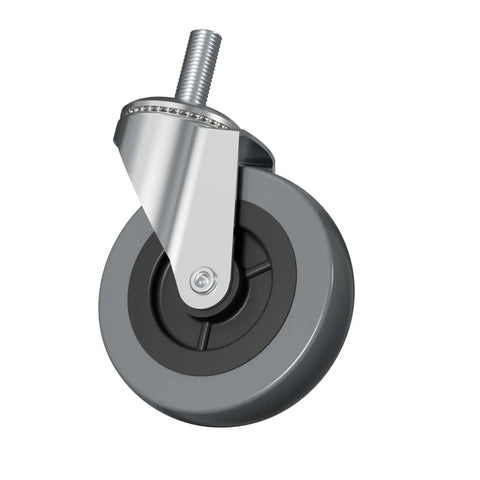 Heavy Duty 3 Inch Replacement Swivel Caster Wheels 6 Pack Low Profile Chrome Finish Steel Axle 150 Lbs Load Capacity On Carts Furniture And Tool Stands Sweet Deal Smooth Action Rock Solid Build gray TPE wheel with chrome steel axle.