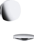 Polished chrome PureFlo cable bath drain trim with modular design for quick trim swaps, featuring a sleek round appearance, replacement bath waste accessory for modern showers and tubs.