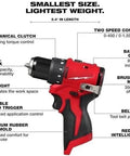 3 8 Inch M12 12v Cordless Brushless Drill And Driver Bare Tool With All Metal Keyless Chuck Variable Speed Trigger And Lightweight Compact Frame displayed with specs and features.