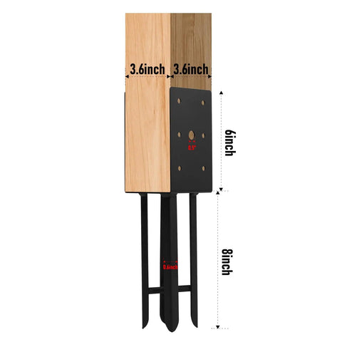 Close-up of Heavy Duty U Shaped Fence Post Anchor Ground Spike 4 x 4 In Concrete Base showing size and steel material