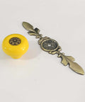 Dang Solid Vintage Ceramic Cabinet Knobs And Drawer Pulls 8 Pack Petal Design Zinc Alloy Back Plate Hardware For Kitchen Wardrobe With Easy Peasy Install - yellow ceramic knob with petal zinc alloy back plate.