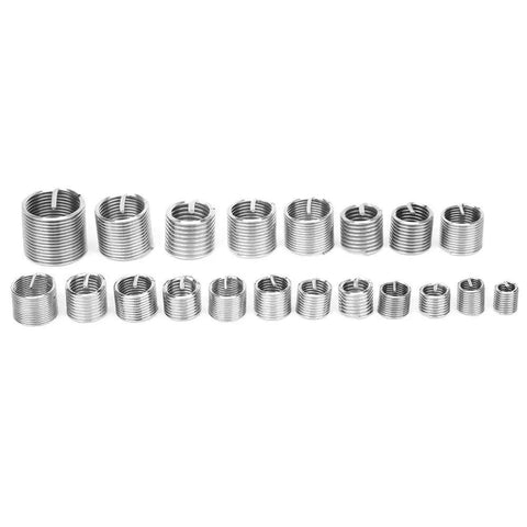 Thread Repair Insert Kit With Stainless Steel Inserts, 120 Pcs M6 To M18, arranged in size order on white background