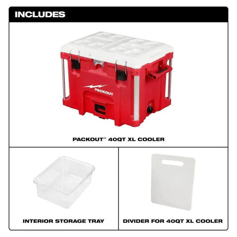 PACKOUT 40QT XL Cooler Box With Impact Resistant Polymer Body Drain Plug Food Grade Cutting Board And Divider Interior Storage Tray