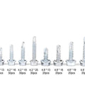 All In One Self Tapping Screw Kit 200 Piece showing eight sizes of zinc iron screws in a row
