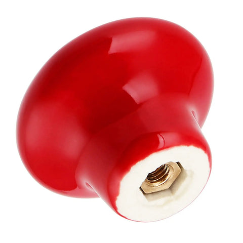 No Sweat Red Ceramic Cabinet Knob with round mushroom shape, ideal for quick kitchen refresh.