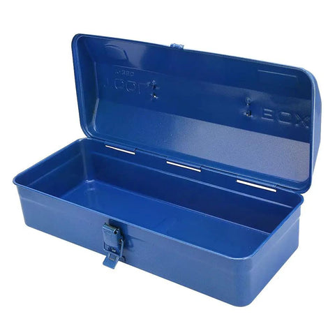 Badass Heavy Duty Iron Toolbox With Secure Lock And Reinforced Cross Punched Base 24 Inch Multifunctional Tool Chest open to reveal storage space.