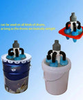 Pro Grade Cyclone Dust Collector For Small Workshop Mini Portable Industrial Extractor Vacuum Cleaner With Efficient Filter Separation For Woodworking Home DIY Blue with three adapter examples on buckets.
