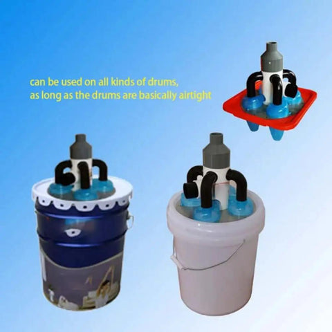 Pro Grade Cyclone Dust Collector For Small Workshop Mini Portable Industrial Extractor Vacuum Cleaner With Efficient Filter Separation For Woodworking Home DIY Blue with three adapter examples on buckets.
