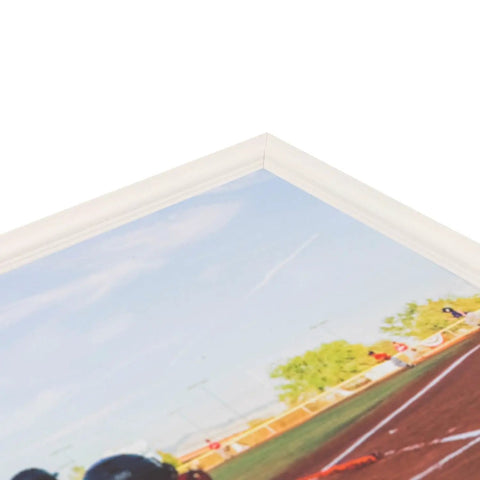 Fresh White Wooden Photo Frame 8X12 Inch ready to hang, showcasing clear glass and crisp angle display for sports photo.