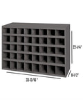 Grey Durham 40-hole metal bin for 3,610 Piece Grade 8 Coarse Hardware Assortment Kit with dimensions labeled