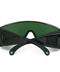 Top Shelf Anti Fog Safety Glasses With Kickass Green Lenses And Prescription Friendly Design, black poly frame, front view.